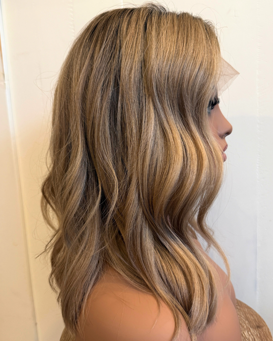Beige Blonde Long Bob Wig - 12" European Hair (Lace Front, Mono Top, Hand-Tied)